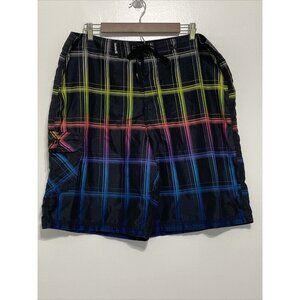 Hurley Mens Board Shorts Swim Multicolor Plaid Drawstring Pockets Trunks 38